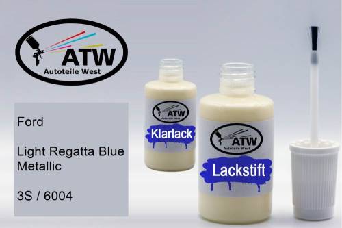 Ford, Light Regatta Blue Metallic, 3S / 6004: 20ml Lackstift + 20ml Klarlack - Set, von ATW Autoteile West.